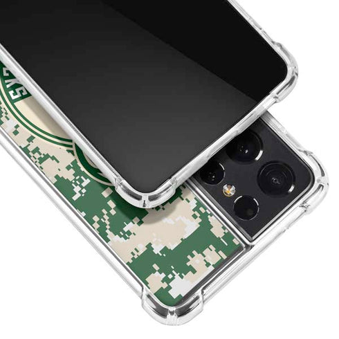 NBA Milwaukee Bucks Camo Digi Galaxy S21 Ultra 5G Clear Case