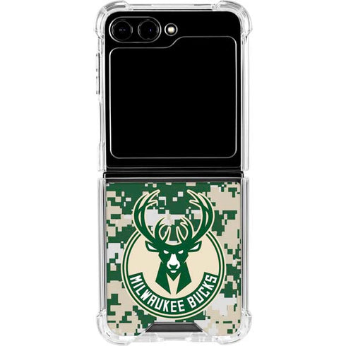 NBA Milwaukee Bucks Camo Digi Galaxy Z Flip5 5G Clear Case