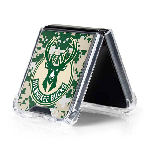 NBA Milwaukee Bucks Camo Digi Galaxy Z Flip5 5G Clear Case