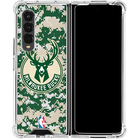 NBA Milwaukee Bucks Camo Digi Galaxy Z Fold4 5G Clear Case