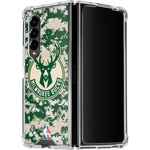 NBA Milwaukee Bucks Camo Digi Galaxy Z Fold4 5G Clear Case