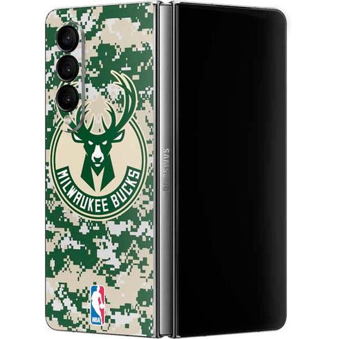 NBA Milwaukee Bucks Camo Digi Galaxy Z Fold4 5G Skin