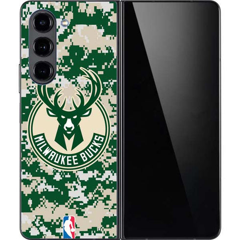 NBA Milwaukee Bucks Camo Digi Galaxy Z Fold5 5G Skin