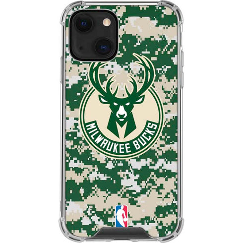 NBA Milwaukee Bucks Camo Digi iPhone 14 Plus Clear Case