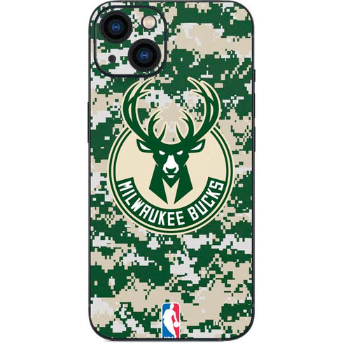 NBA Milwaukee Bucks Camo Digi iPhone 15 Plus Skin