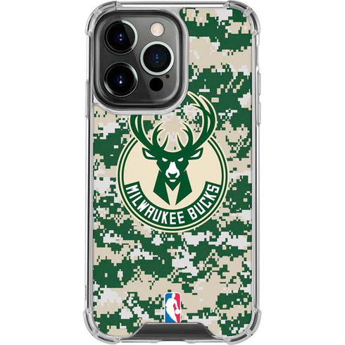 NBA Milwaukee Bucks Camo Digi iPhone 14 Pro Clear Case