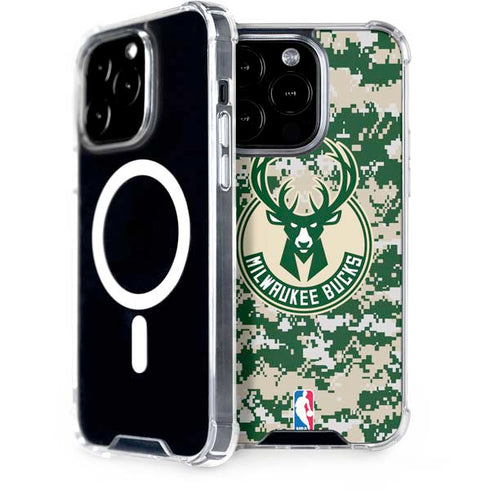 NBA Milwaukee Bucks Camo Digi iPhone 15 Pro MagSafe Case