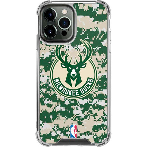 NBA Milwaukee Bucks Camo Digi iPhone 14 Pro Max Clear Case