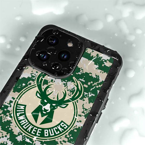 NBA Milwaukee Bucks Camo Digi iPhone 14 Pro Waterproof Case