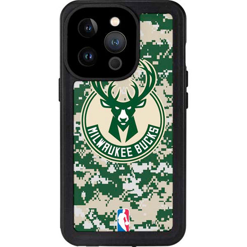 NBA Milwaukee Bucks Camo Digi iPhone 14 Pro Waterproof Case