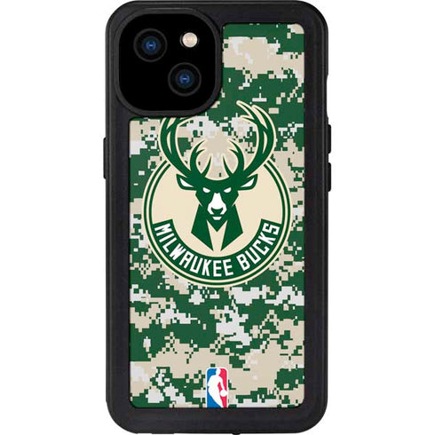 NBA Milwaukee Bucks Camo Digi iPhone 15 Plus Waterproof Case