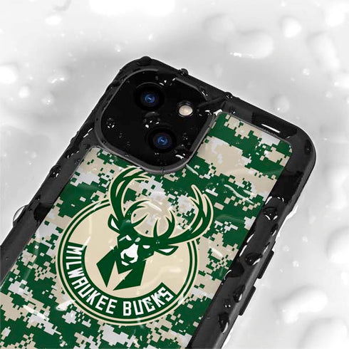 NBA Milwaukee Bucks Camo Digi iPhone 15 Plus Waterproof Case
