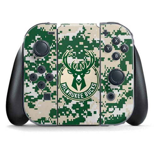 NBA Milwaukee Bucks Camo Digi Nintendo Switch (2017-2021) Joy-Con Controller Skin