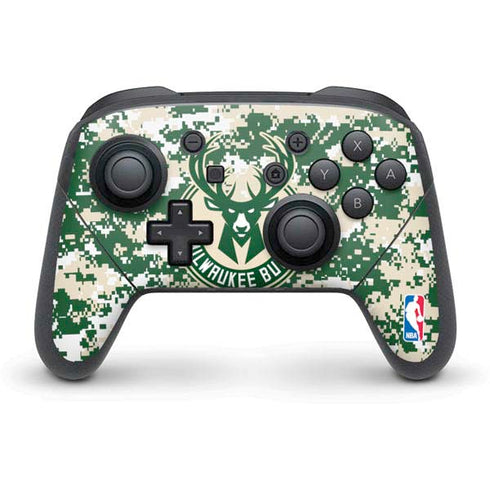 NBA Milwaukee Bucks Camo Digi Nintendo Switch Pro Controller Skin