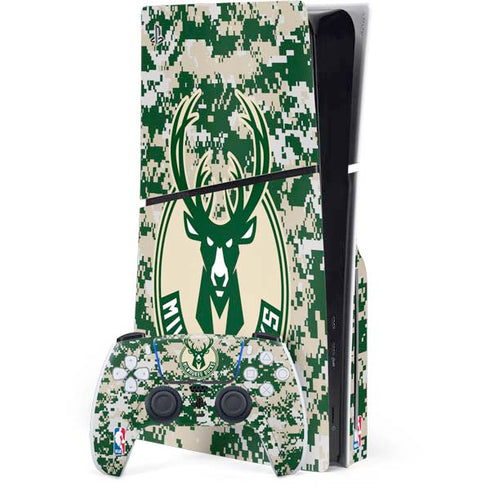 NBA Milwaukee Bucks Camo Digi PS5 Slim Disk Bundle Skin