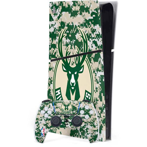 NBA Milwaukee Bucks Camo Digi PS5 Slim Digital Edition Console Skin