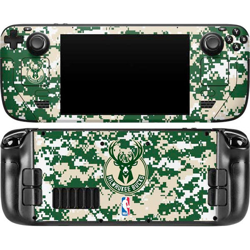 NBA Milwaukee Bucks Camo Digi Steam Deck Handheld Gaming Computer Skin