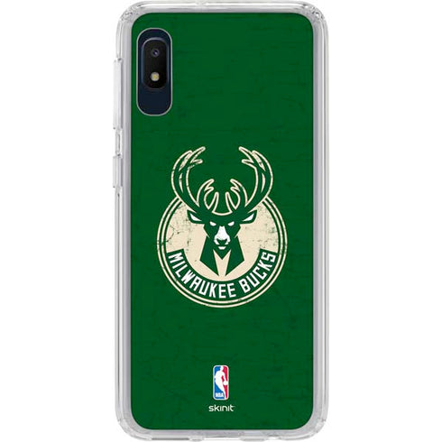 NBA Milwaukee Bucks Green Distressed Galaxy A10e Clear Case