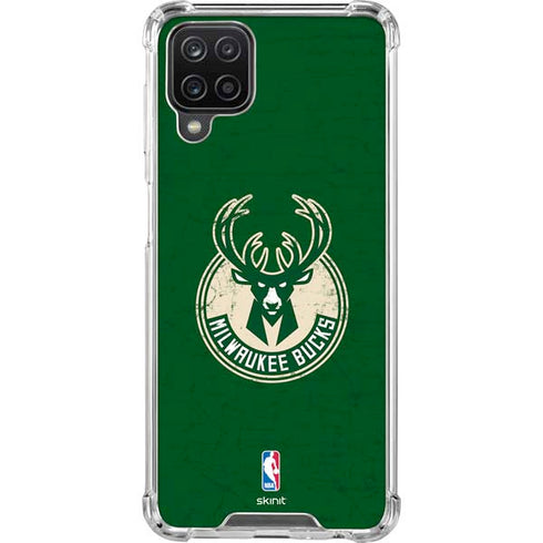 NBA Milwaukee Bucks Green Distressed Galaxy A12 Clear Case