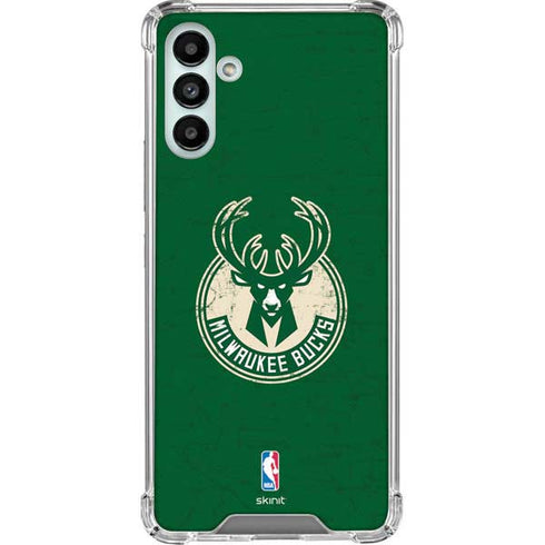 NBA Milwaukee Bucks Green Distressed Galaxy A13 5G Clear Case