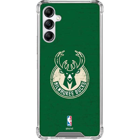 NBA Milwaukee Bucks Green Distressed Galaxy A14 5G Clear Case