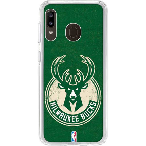NBA Milwaukee Bucks Green Distressed Galaxy A20 Clear Case