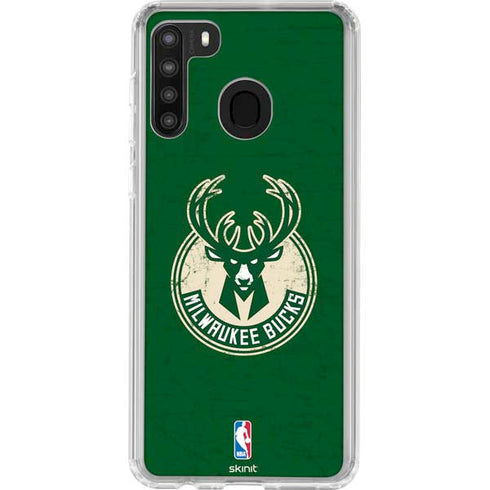 NBA Milwaukee Bucks Green Distressed Galaxy A21 Clear Case