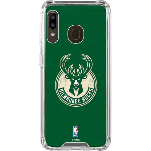 NBA Milwaukee Bucks Green Distressed Galaxy A30 Clear Case