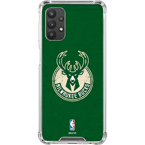 NBA Milwaukee Bucks Green Distressed Galaxy A32 5G Clear Case