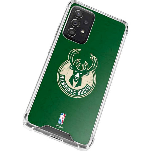 NBA Milwaukee Bucks Green Distressed Galaxy A52 5G Clear Case