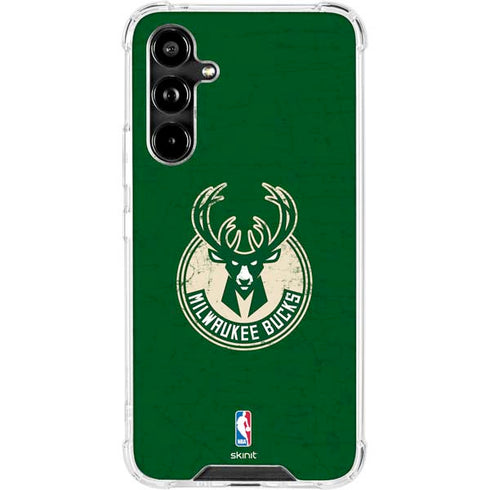 NBA Milwaukee Bucks Green Distressed Galaxy A54 5G Clear Case