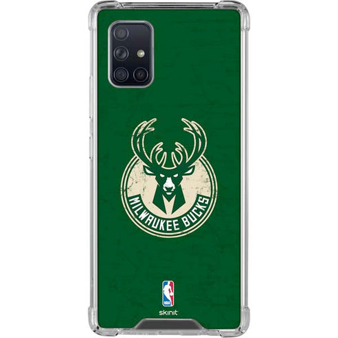 NBA Milwaukee Bucks Green Distressed Galaxy A71 5G Clear Case