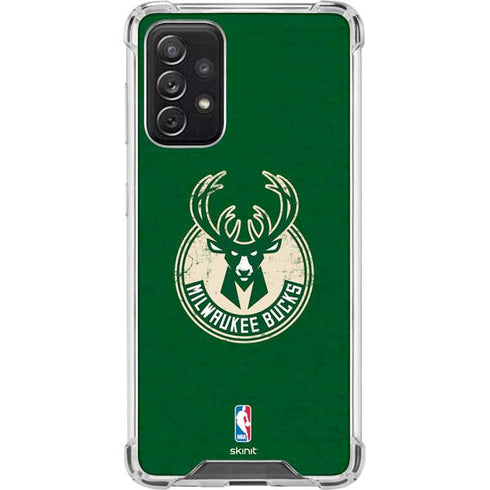NBA Milwaukee Bucks Green Distressed Galaxy A72 5G Clear Case