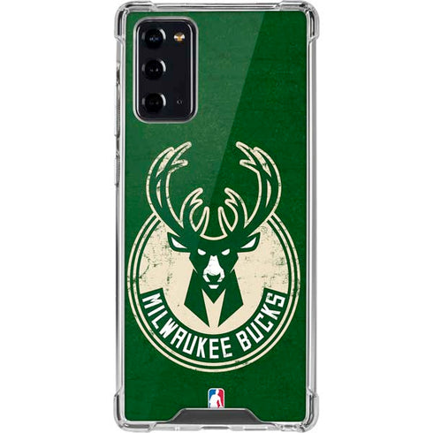 NBA Milwaukee Bucks Green Distressed Galaxy Note20 5G Clear Case