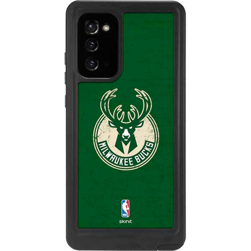 NBA Milwaukee Bucks Green Distressed Galaxy Note20 5G Waterproof Case