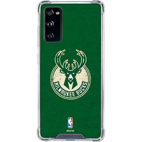 NBA Milwaukee Bucks Green Distressed Galaxy S20 FE Clear Case