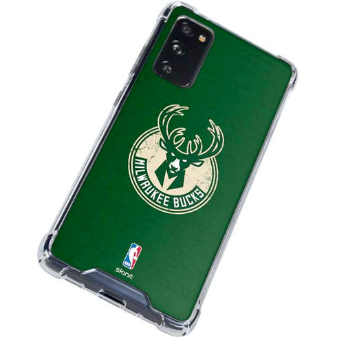 NBA Milwaukee Bucks Green Distressed Galaxy S20 FE Clear Case