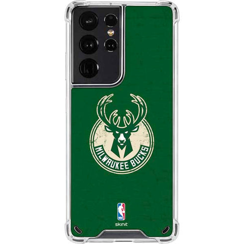 NBA Milwaukee Bucks Green Distressed Galaxy S21 Ultra 5G Clear Case