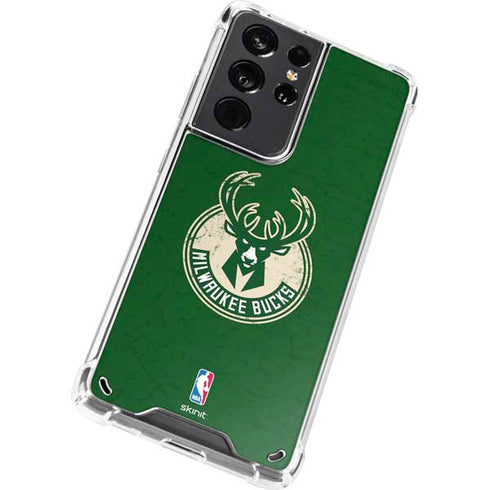 NBA Milwaukee Bucks Green Distressed Galaxy S21 Ultra 5G Clear Case