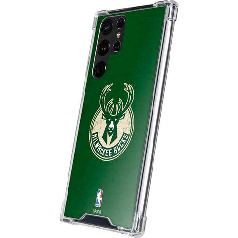 NBA Milwaukee Bucks Green Distressed Galaxy S22 Ultra Clear Case
