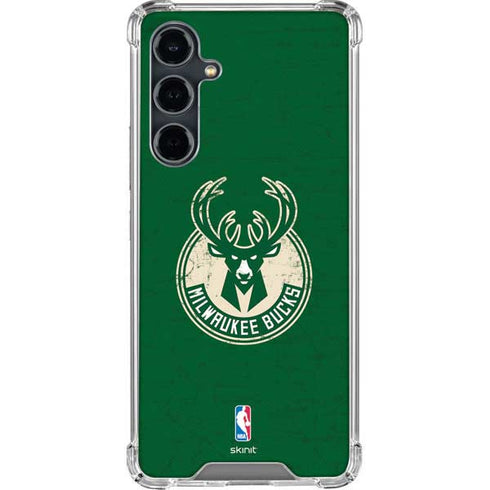 NBA Milwaukee Bucks Green Distressed Galaxy S23 FE Clear Case