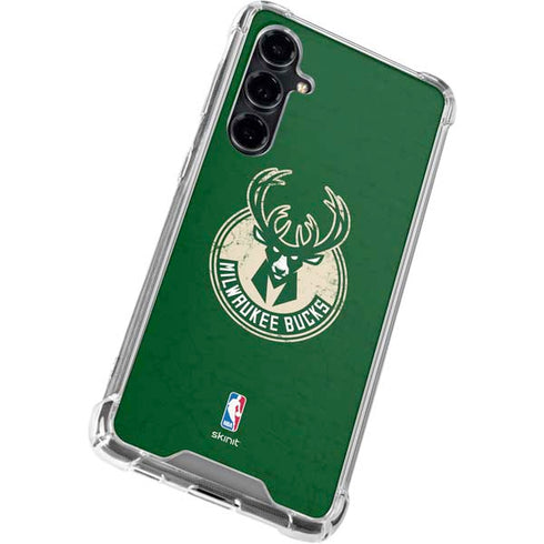 NBA Milwaukee Bucks Green Distressed Galaxy S23 FE Clear Case