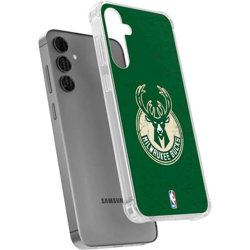 NBA Milwaukee Bucks Green Distressed Galaxy S24 Plus Clear Case