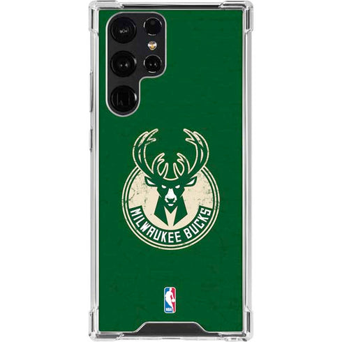 NBA Milwaukee Bucks Green Distressed Galaxy S24 Ultra Clear Case