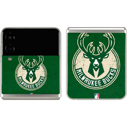 NBA Milwaukee Bucks Green Distressed Galaxy Z Flip3 5G Skin