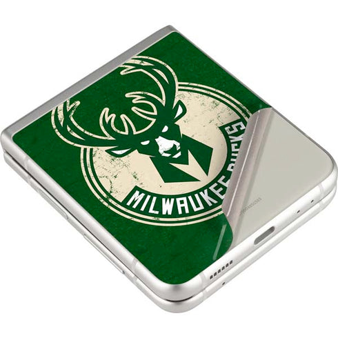 NBA Milwaukee Bucks Green Distressed Galaxy Z Flip3 5G Skin