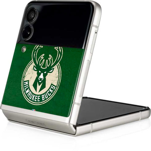 NBA Milwaukee Bucks Green Distressed Galaxy Z Flip3 5G Skin