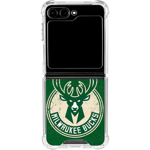 NBA Milwaukee Bucks Green Distressed Galaxy Z Flip5 5G Clear Case