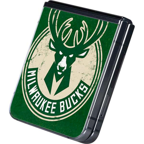 NBA Milwaukee Bucks Green Distressed Galaxy Z Flip5 5G Skin
