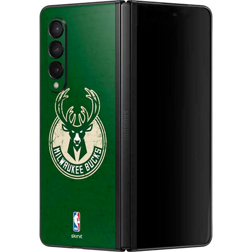 NBA Milwaukee Bucks Green Distressed Galaxy Z Fold3 5G Skin